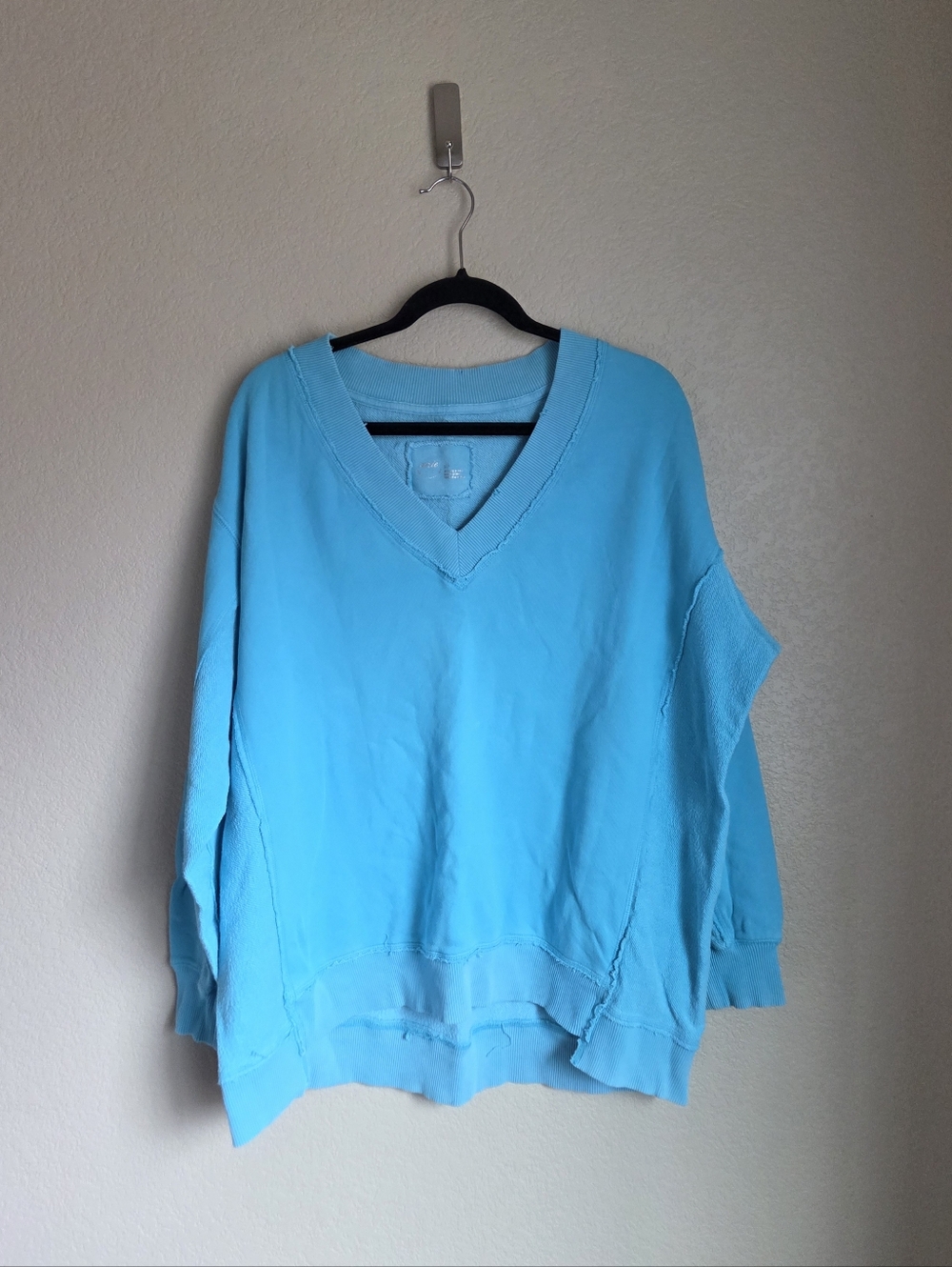 Aerie Oversized V Neck Sweatshirt Size Small Aqua